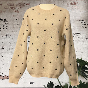 beige & black double knit drop shoulder balloon sleeve Sweater L